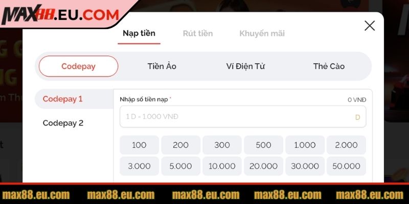 Có nhiều phương thức nạp rút tiền MAX88 khác nhau