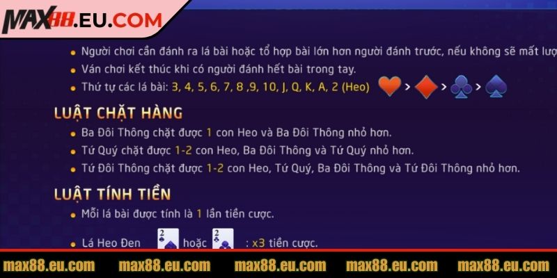 Tiến Lên Miền Nam MAX88 - Trò Chơi Bài Dân Gian Thú Vị 2 Luật chơi cơ bản của tựa game